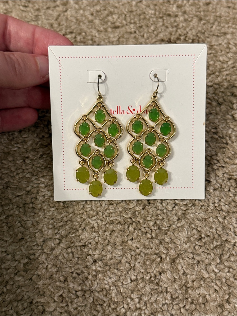 Stella & Dot Chandelier Earrings Green & Gold NWT